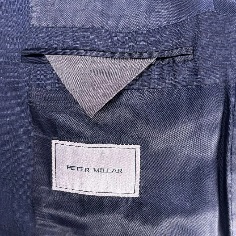 Peter Millar Mens 40L Blue Check 100% Wool Blazer Sport Coat 2 Button Jacket